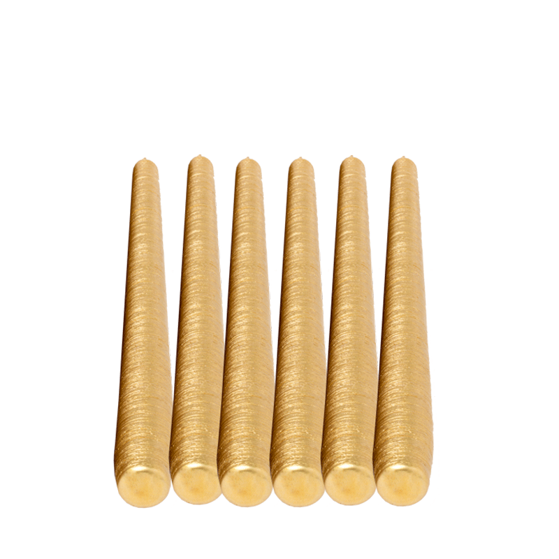 Lot de 6 bougies brossées or H 25 cm
