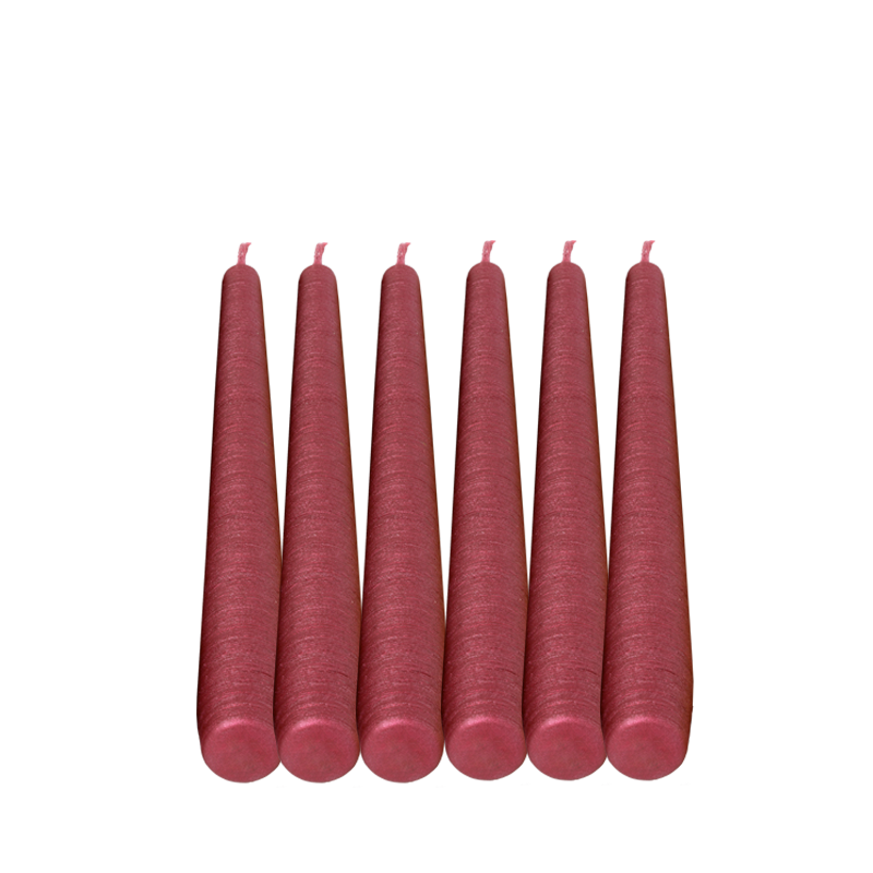 Lot de 6 bougies brossées rouge opéra H 25 cm