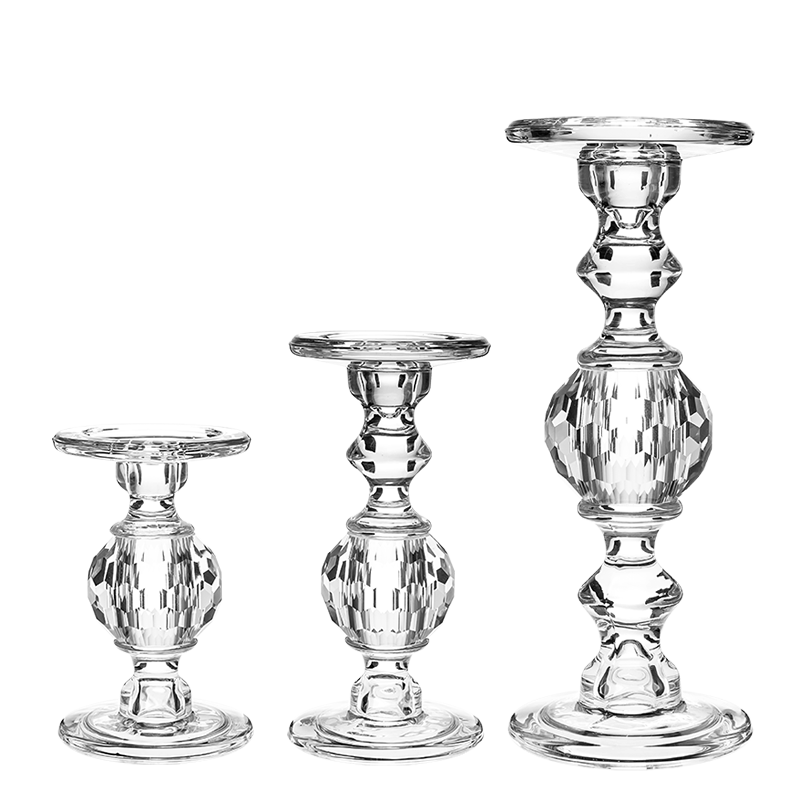 Lot de 3 bougeoirs en verre H 22 cm - 29,9 cm - 34,5 cm