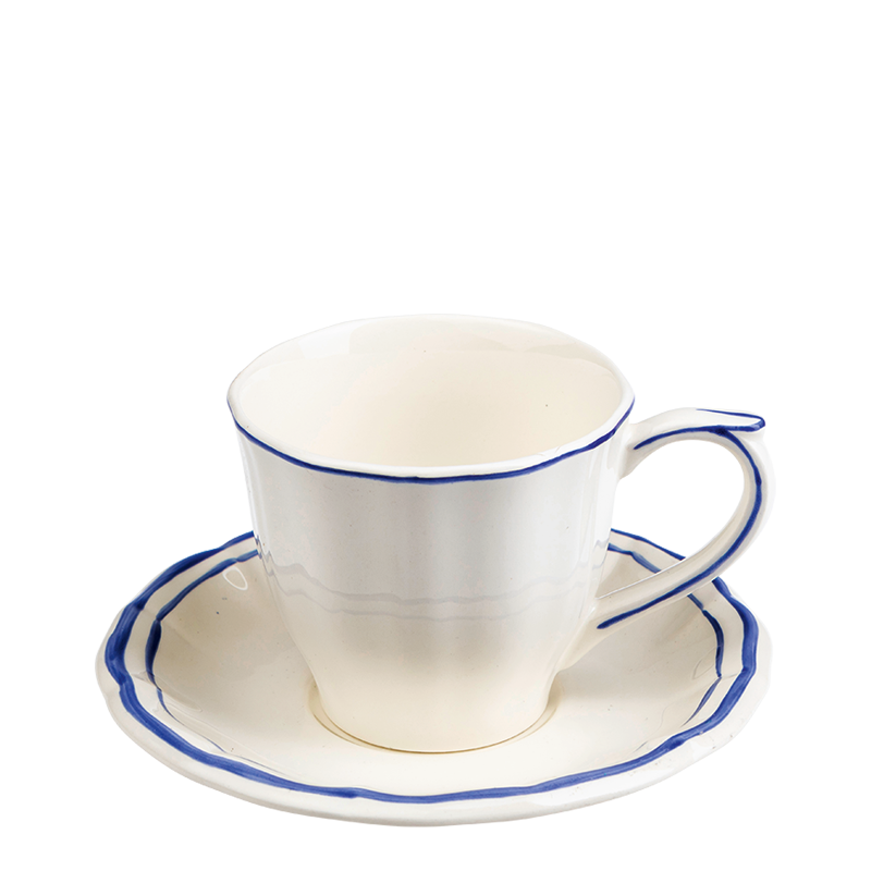 Tasse et sous-tasse à thé Gien bleue 17,5 cl