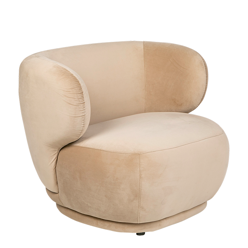 Fauteuil velours Elton taupe 78 x 90 cm H 70 cm