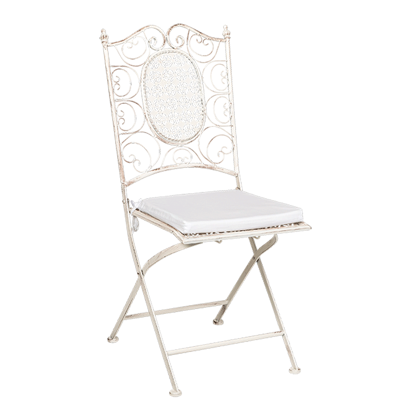 Chaise Chantilly blanche en fer forgé avec coussin