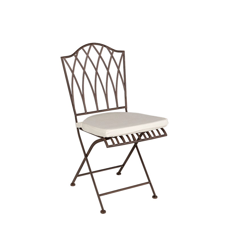 Chaise Florence en fer forgé avec coussin crème
