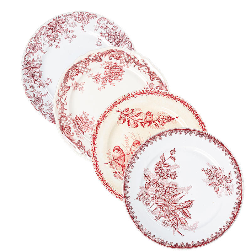 Assiettes Vintage rouge rose