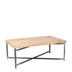 Table basse crois&eacute;e acier plateau bois 64 x 101 cm H 35 cm