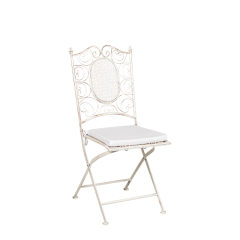 Chaise Chantilly blanche en fer forgé avec coussin